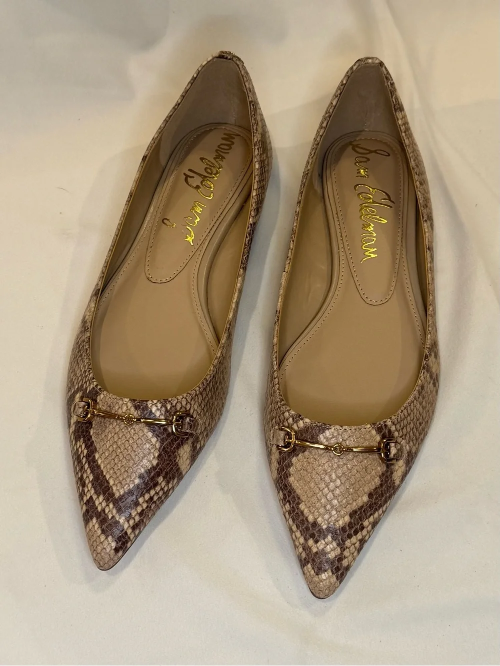 Sam Edelman Nori Leather Snake Print Flat Gold Bit Old Money Size 9.5 NWOB